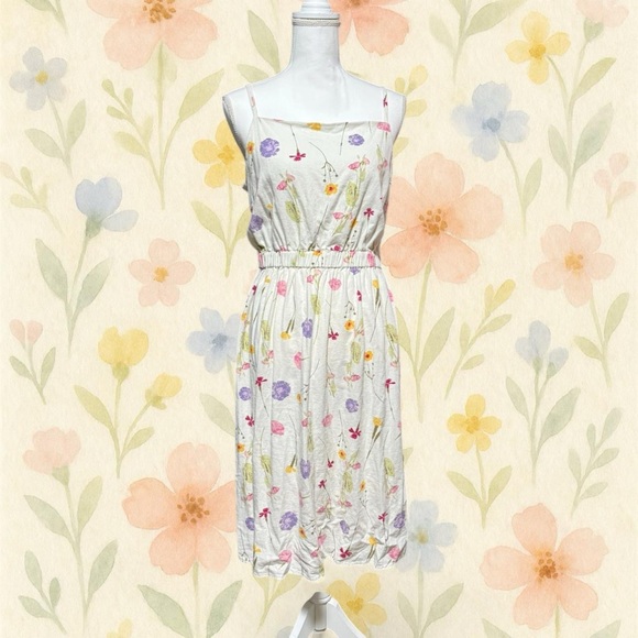 LOFT Dresses & Skirts - LOFT Multicolor Floral Midi Dress Cream Large Petite Cottagecore Spring Sundress